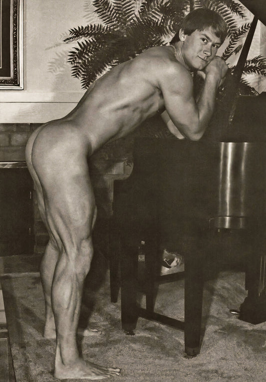 {{ product_title }} Fine Art Print | {{ product_vendor }} Jakero77 Bruce of LA - Scotty Cunningham Nude Bent Over Piano (1960s) Gay Interest Homoerotic Fine Art Print Art Print  Jakero77