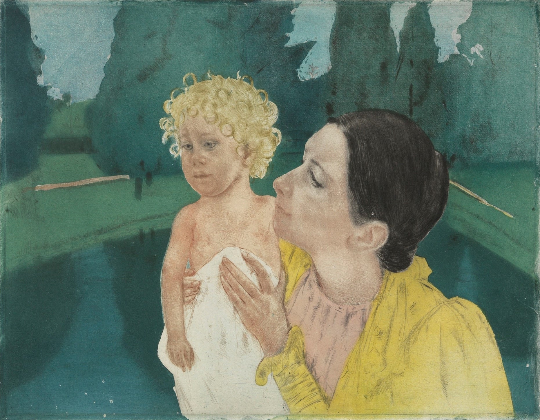 Mary Cassatt - Mother and Child Before a Pool (1896-1900) - 17" x 22" Art Print