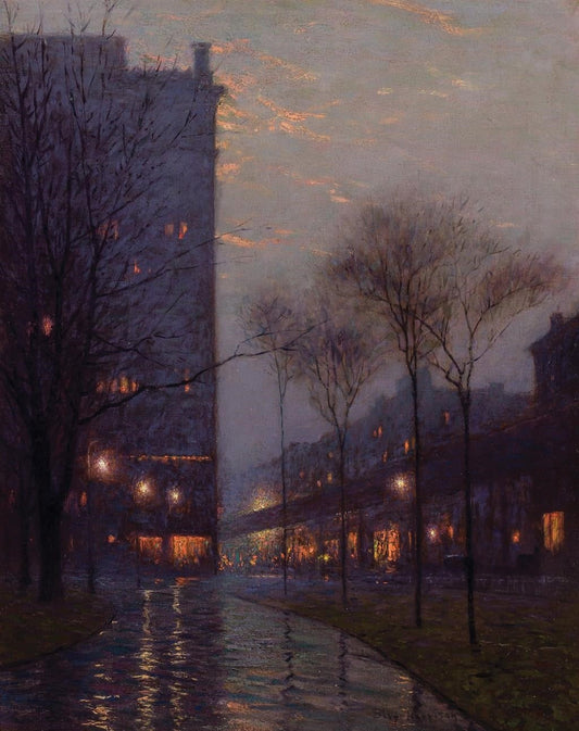 {{ product_title }} Fine Art Print | {{ product_vendor }} Jakero77 Lowell Birge Harrison - Bryant Park Evening New York (1920s) Art Print Art Print  Jakero77