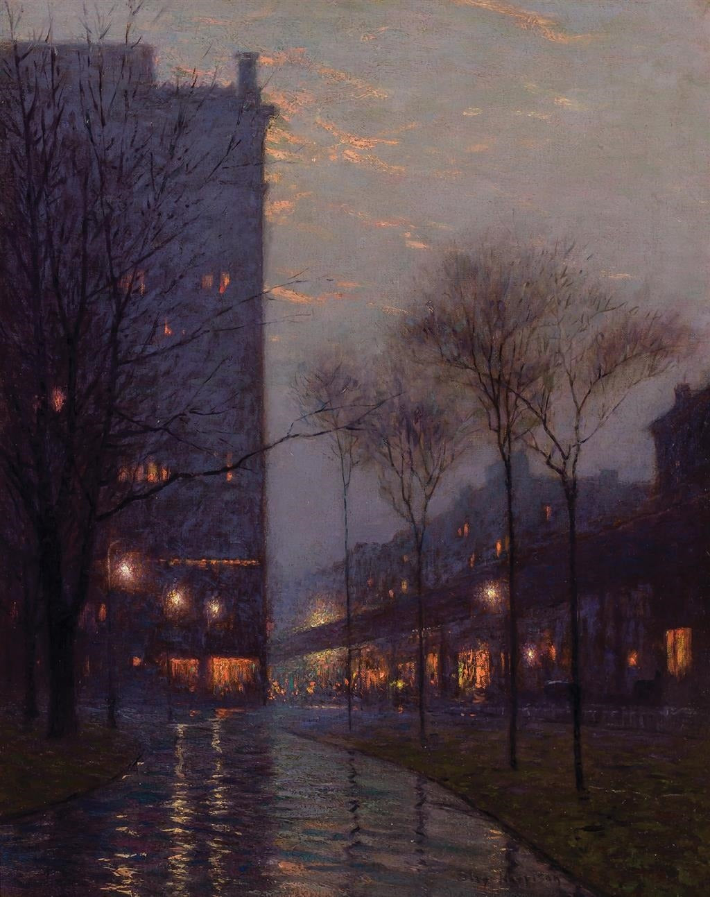 Lowell Birge Harrison - Bryant Park Evening New York (1920s) - 17"x22" Art Print