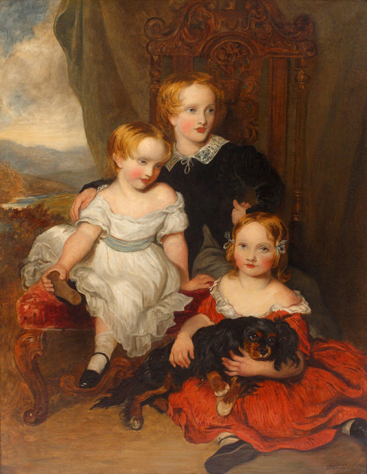 {{ product_title }} Fine Art Print | {{ product_vendor }} Jakero77 Frank Moss Bennett - Portrait Three Children & Spaniel (1926) Print Art Print  Jakero77