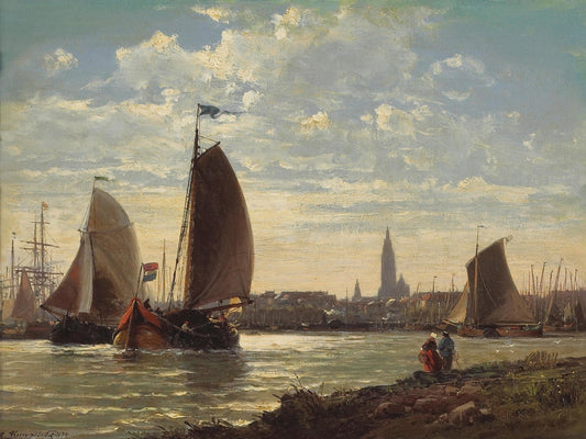 {{ product_title }} Fine Art Print | {{ product_vendor }} Jakero77 Charles Euphrasie Kuwasseg - A Busy Dutch Seaport (1871) Art Print Art Print  Jakero77