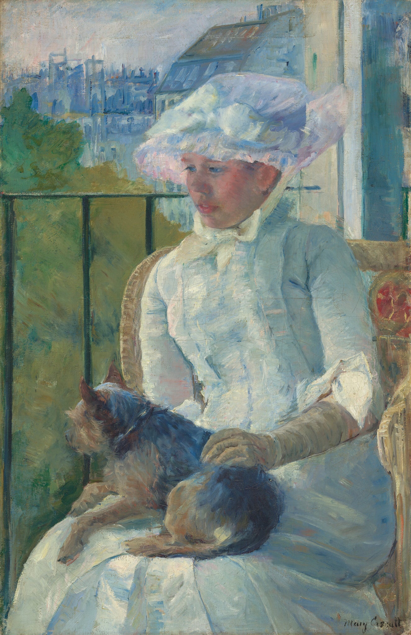 Mary Cassatt - Young Girl at Window Dog in Lap (1885) - 17" x 22" Fine Art Print