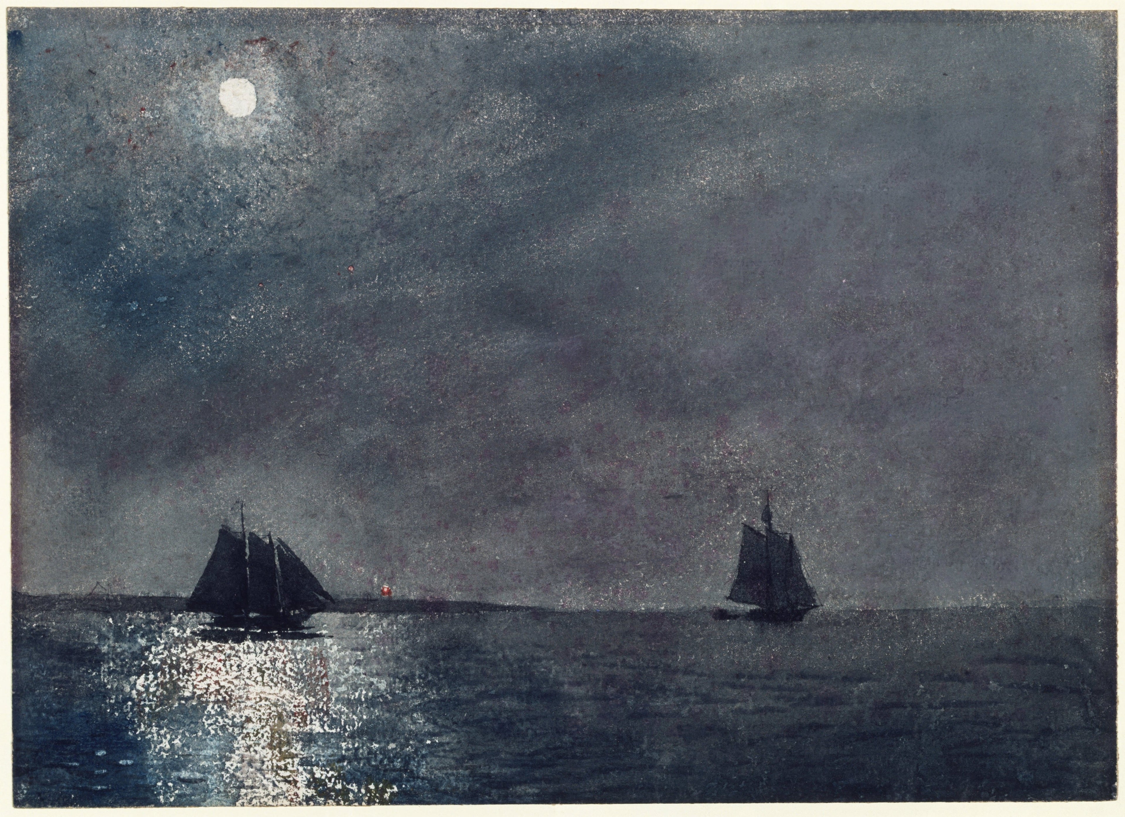 {{ product_title }} Fine Art Print | {{ product_vendor }} Jakero77 Winslow Homer - Eastern Point Light (1880) Moonlight Sailing Art Print Art Print  Jakero77