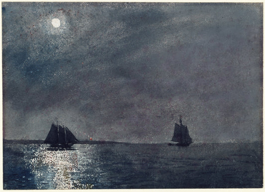 {{ product_title }} Fine Art Print | {{ product_vendor }} Jakero77 Winslow Homer - Eastern Point Light (1880) Moonlight Sailing Art Print Art Print  Jakero77