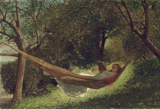 {{ product_title }} Fine Art Print | {{ product_vendor }} Jakero77 Winslow Homer - Girl in the Hammock (1873) Reading Book Fine Art Print Art Print  Jakero77
