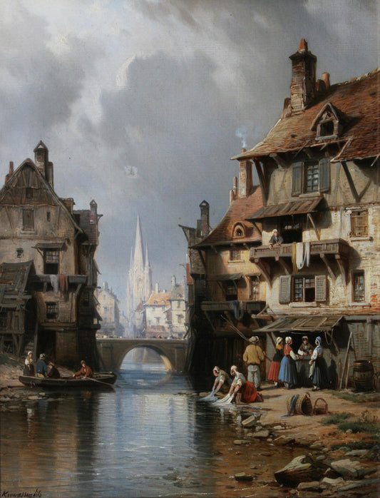 {{ product_title }} Fine Art Print | {{ product_vendor }} Jakero77 Charles Euphrasie Kuwasseg - Washer Women by Riverside Houses (1866) Fine Art Print Art Print  Jakero77