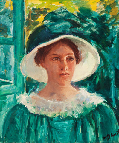 Mary Cassatt - Young Woman in Green Outdoors in Sun (1914) - 17" x 22" Art Print