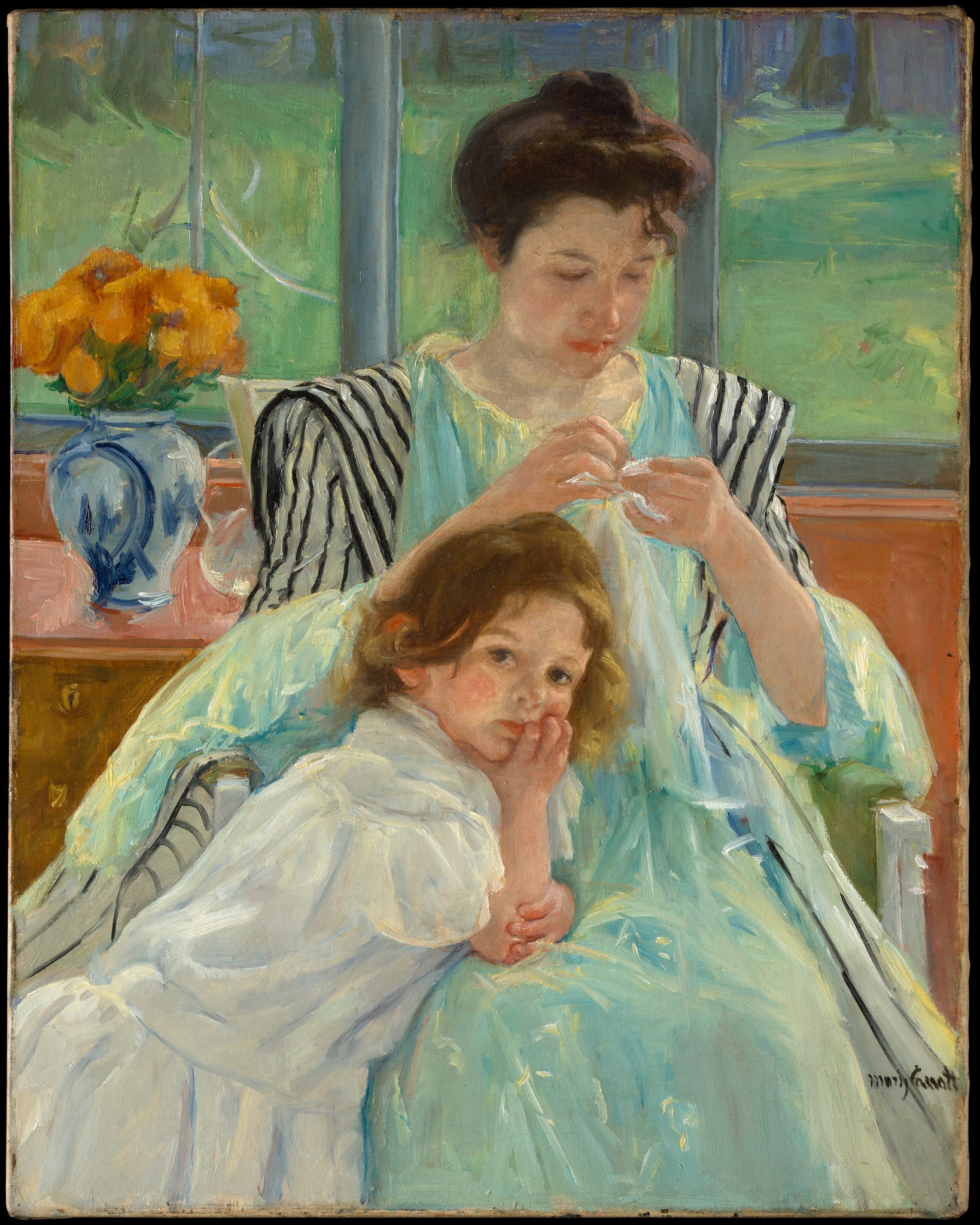 Mary Cassatt - Young Mother Sewing (1900) - 17" x 22" Fine Art Print