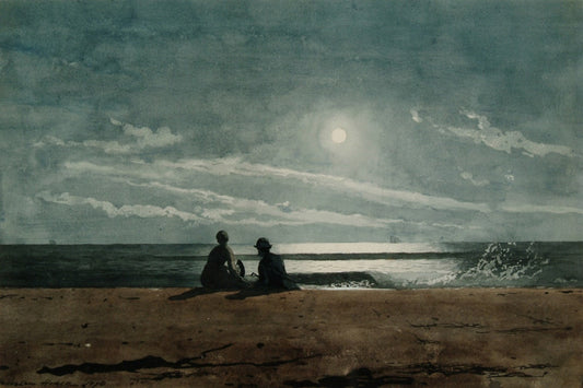 {{ product_title }} Fine Art Print | {{ product_vendor }} Jakero77 Winslow Homer Moonlight 1874 Couple Sitting on Beach Fine Art Print Art Print  Jakero77