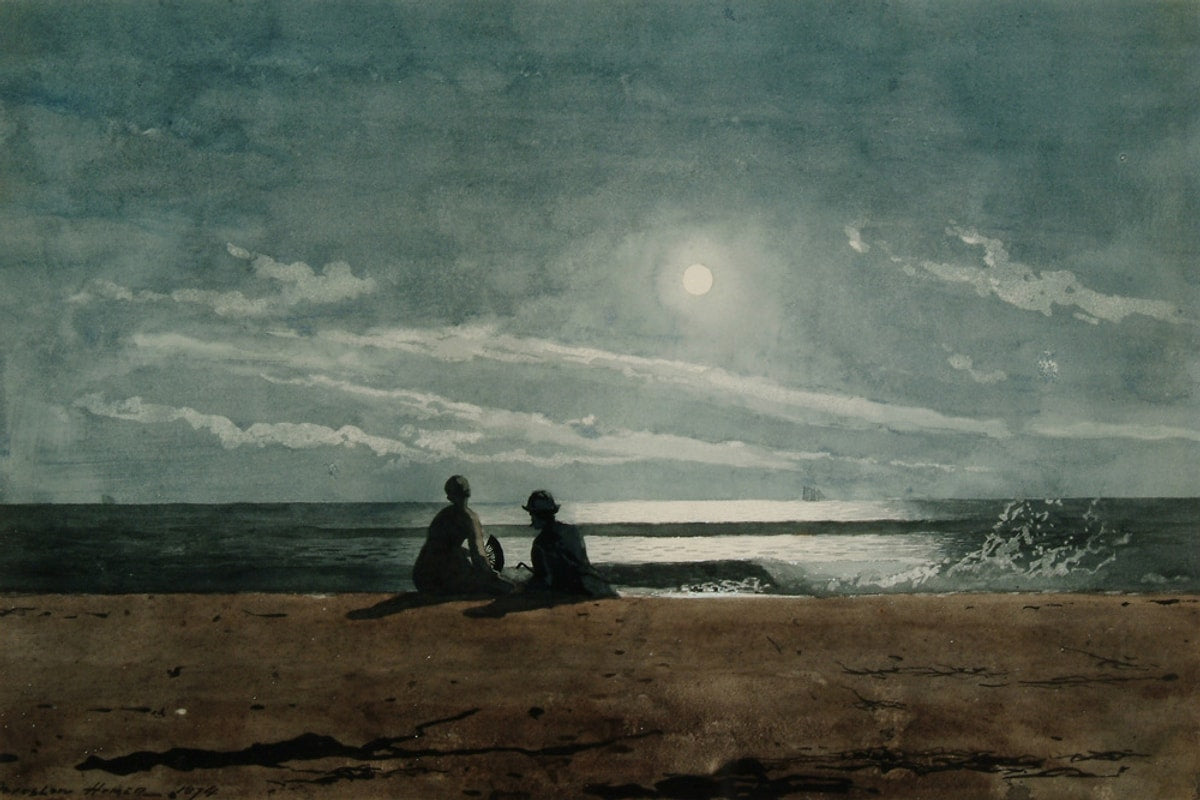 Winslow Homer Moonlight 1874 Couple Sitting on Beach 17" x 22" Fine Art Print