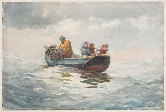 {{ product_title }} Fine Art Print | {{ product_vendor }} Jakero77 Winslow Homer Crab Fishing 1883 Small Row Boat Big Waves Fine Art Print Art Print  Jakero77