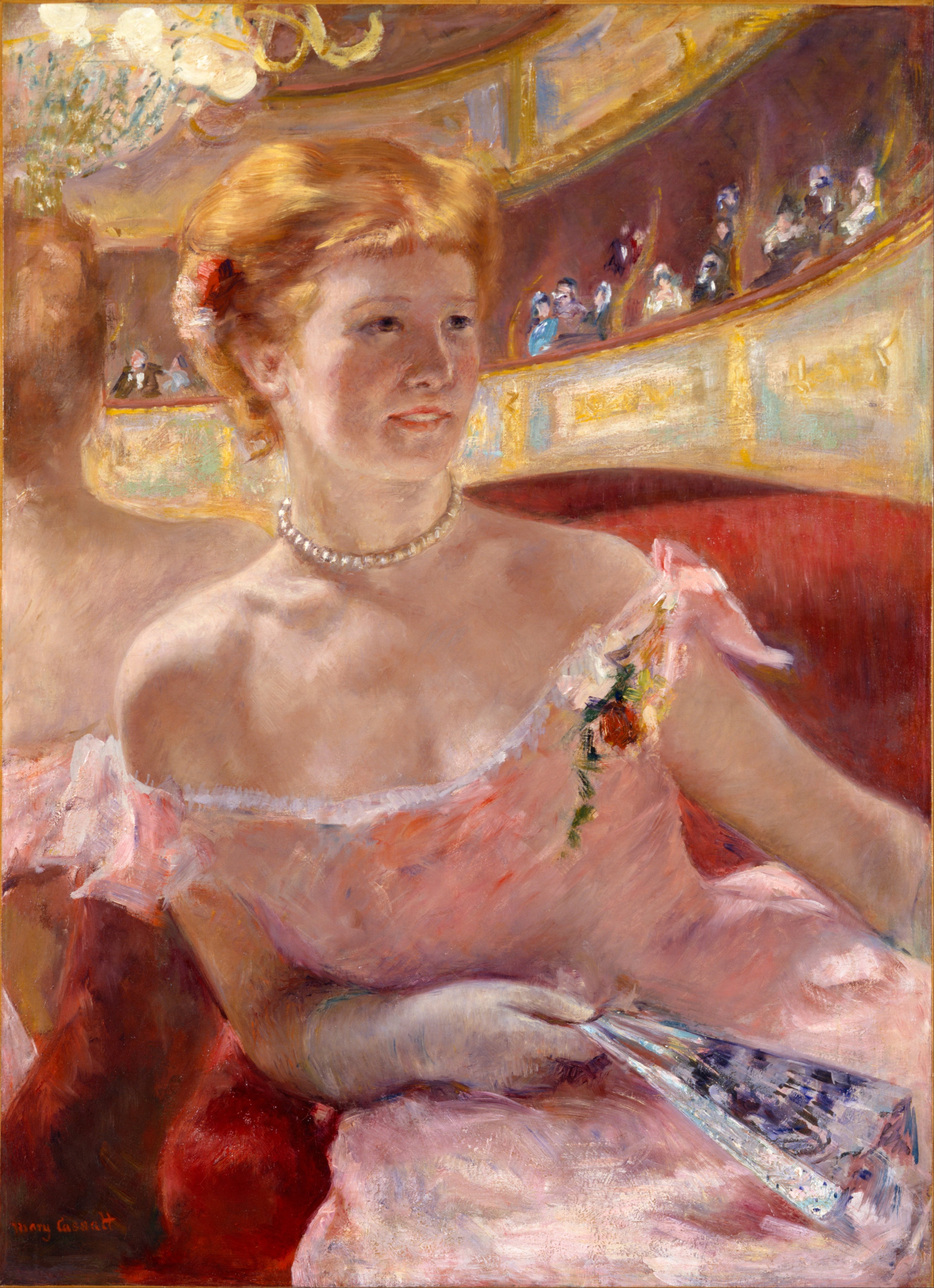 {{ product_title }} Fine Art Print | {{ product_vendor }} Jakero77 Mary Cassatt Woman with a Pearl Necklace in a Loge 1879 Fine Art Print Art Print  Jakero77