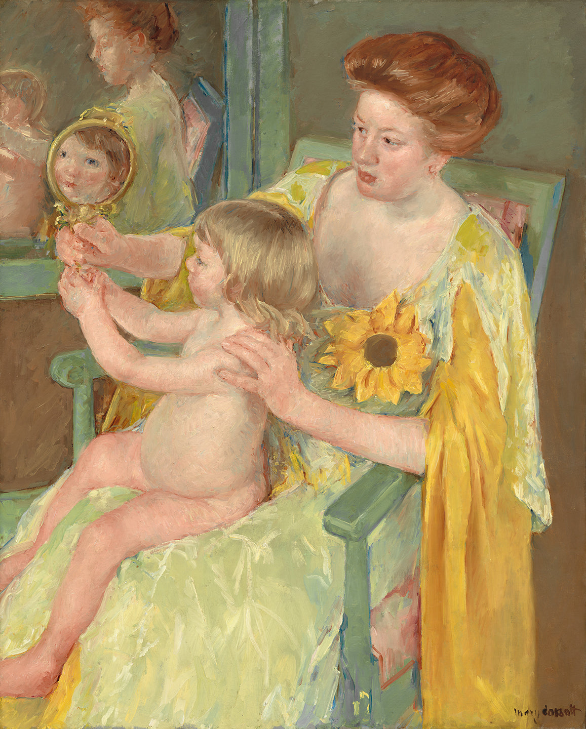 Mary Cassatt - Mother and Child, Woman with a Sunflower (circa 1905) - 17" x 22" Fine Art Print