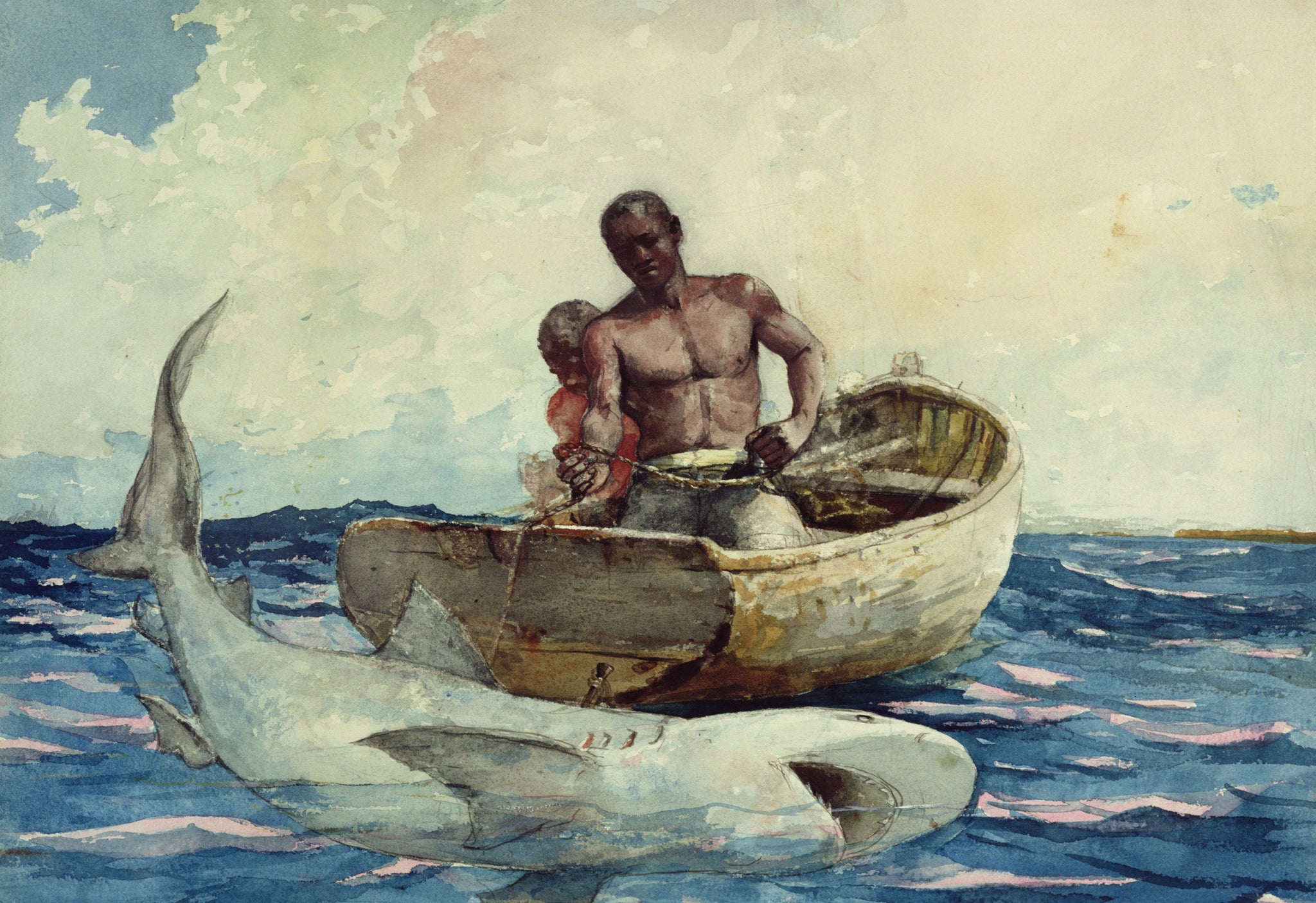 Winslow Homer Shark Fishing 1885 Small Boat Great White Fine Art Print 17" x 22"