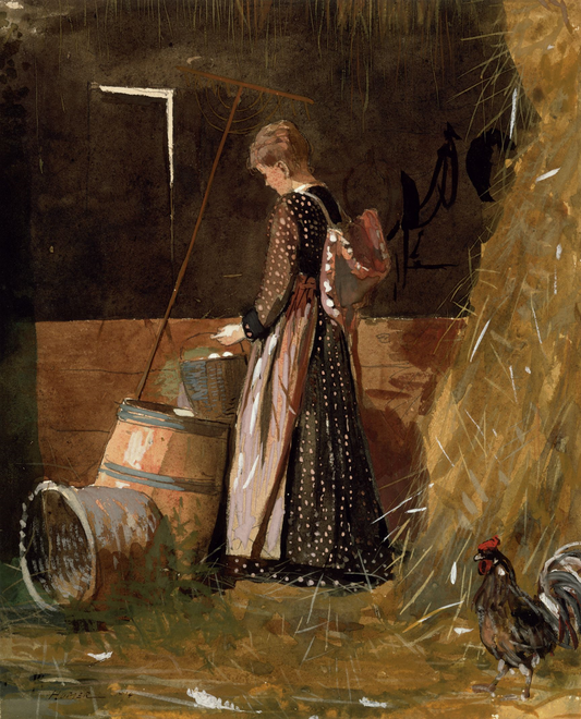 {{ product_title }} Fine Art Print | {{ product_vendor }} Jakero77 Winslow Homer Fresh Eggs 1874 Farmer's Wife in the Barn Fine Art Print Art Print  Jakero77