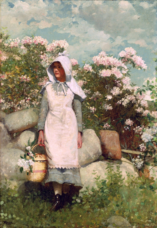 {{ product_title }} Fine Art Print | {{ product_vendor }} Jakero77 Winslow Homer Girl and Laurel 1879 Basket Picking Flowers Fine Art Print Art Print  Jakero77
