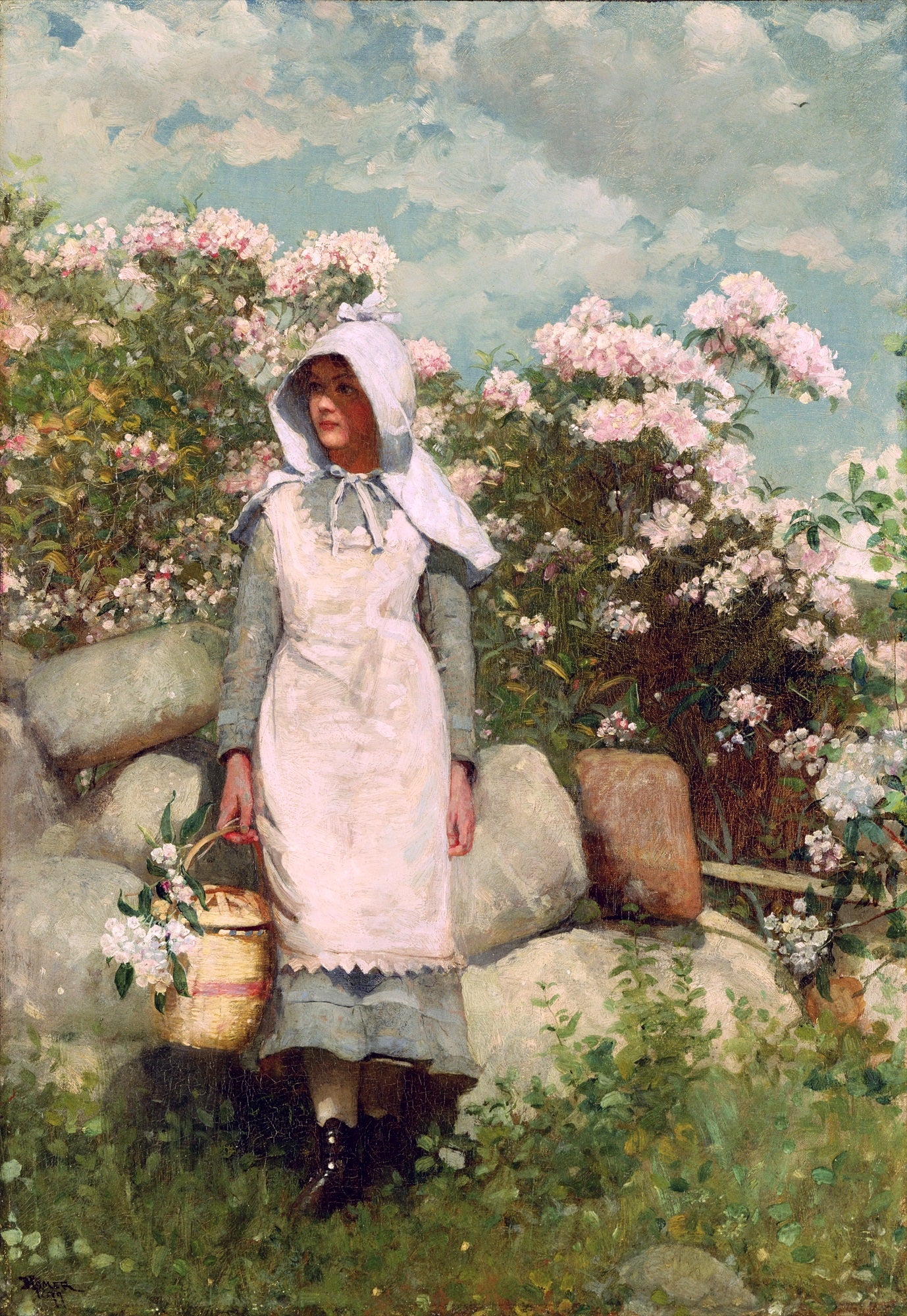 Winslow Homer Girl and Laurel 1879 Basket Picking Flowers Fine Art Print 17"x22"