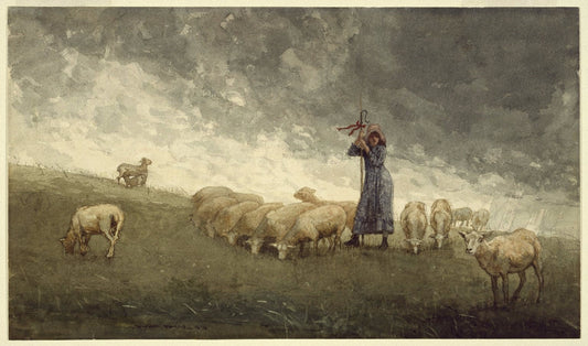 {{ product_title }} Fine Art Print | {{ product_vendor }} Jakero77 Winslow Homer Shepherdess Tending Sheep 1878 Farm Flock Fine Art Print Art Print  Jakero77