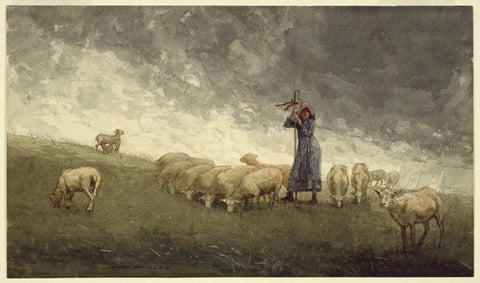 Winslow Homer Shepherdess Tending Sheep 1878 Farm Flock Fine Art Print 17" x 22"