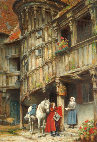 Frank Moss Bennett The Messenger 1917 Tudor Architecture Fine Art Print 17"x22"