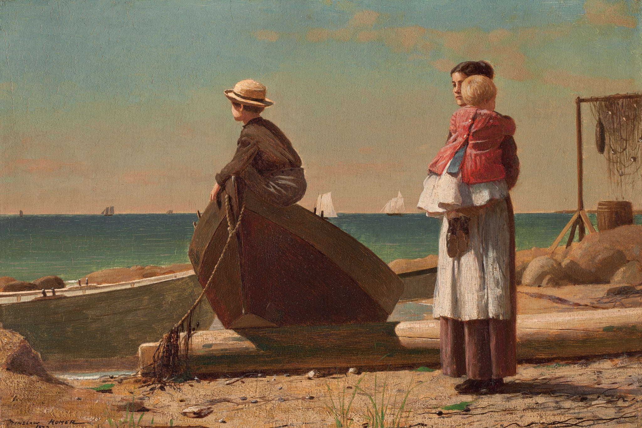 Winslow Homer Dad's Coming 1873 Young Boy Mother Child Beach Art Print 17" x 22"