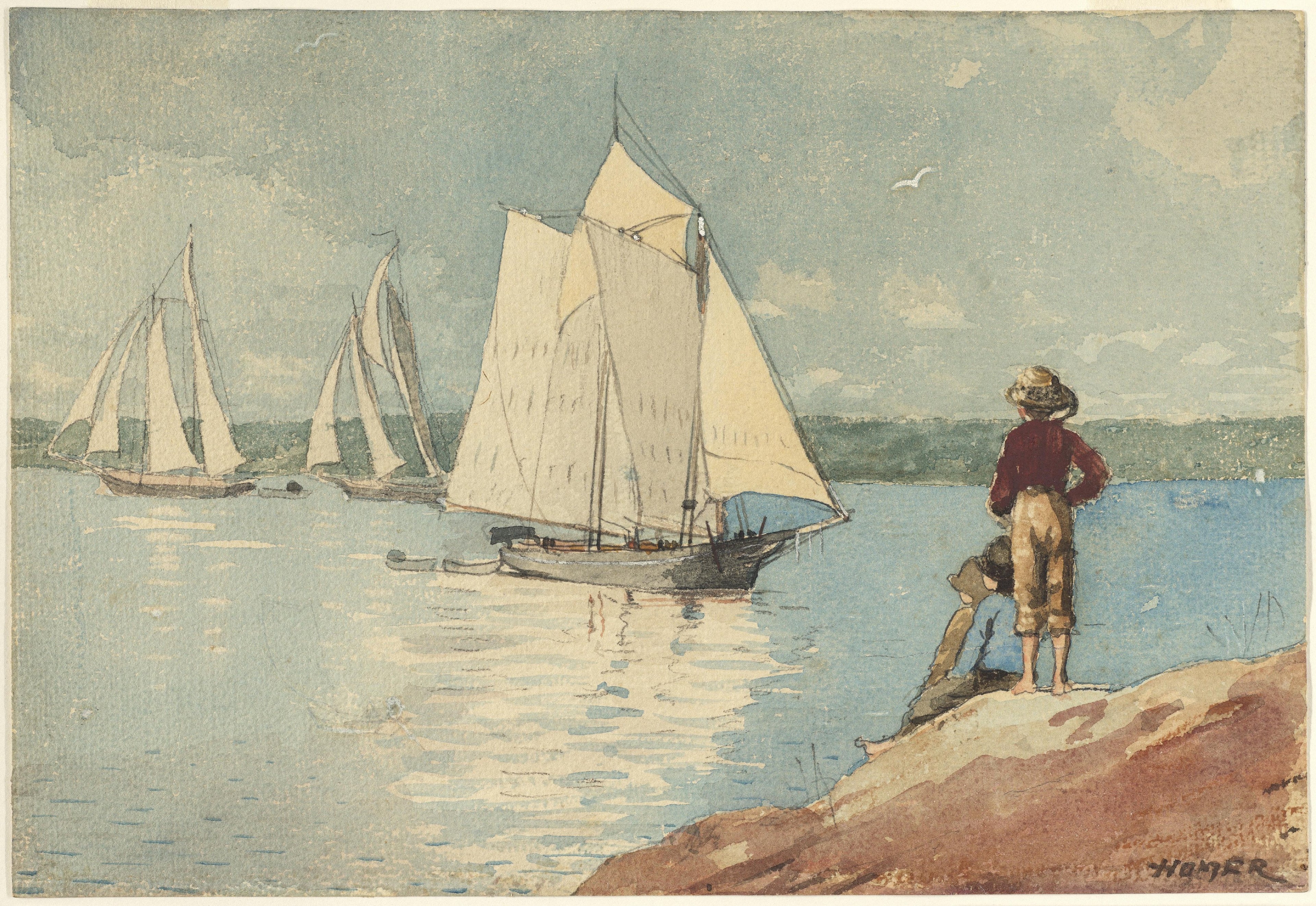 {{ product_title }} Fine Art Print | {{ product_vendor }} Jakero77 Winslow Homer Clear Sailing 1880 Regatta Yacht Shore Fine Art Print Art Print  Jakero77