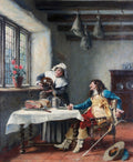 {{ product_title }} Fine Art Print | {{ product_vendor }} Jakero77 Frank Moss Bennett Interior Scene Maid Cavalier Seated Table 1914 Print Art Print  Jakero77