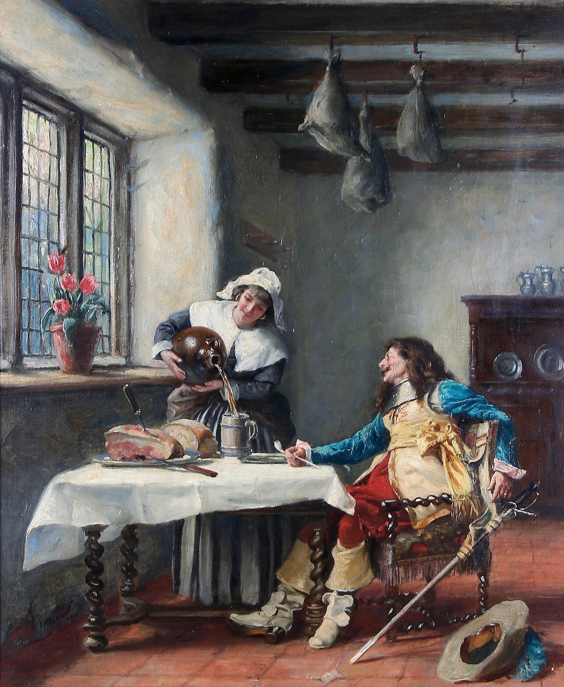 {{ product_title }} Fine Art Print | {{ product_vendor }} Jakero77 Frank Moss Bennett Interior Scene Maid Cavalier Seated Table 1914 Print Art Print  Jakero77