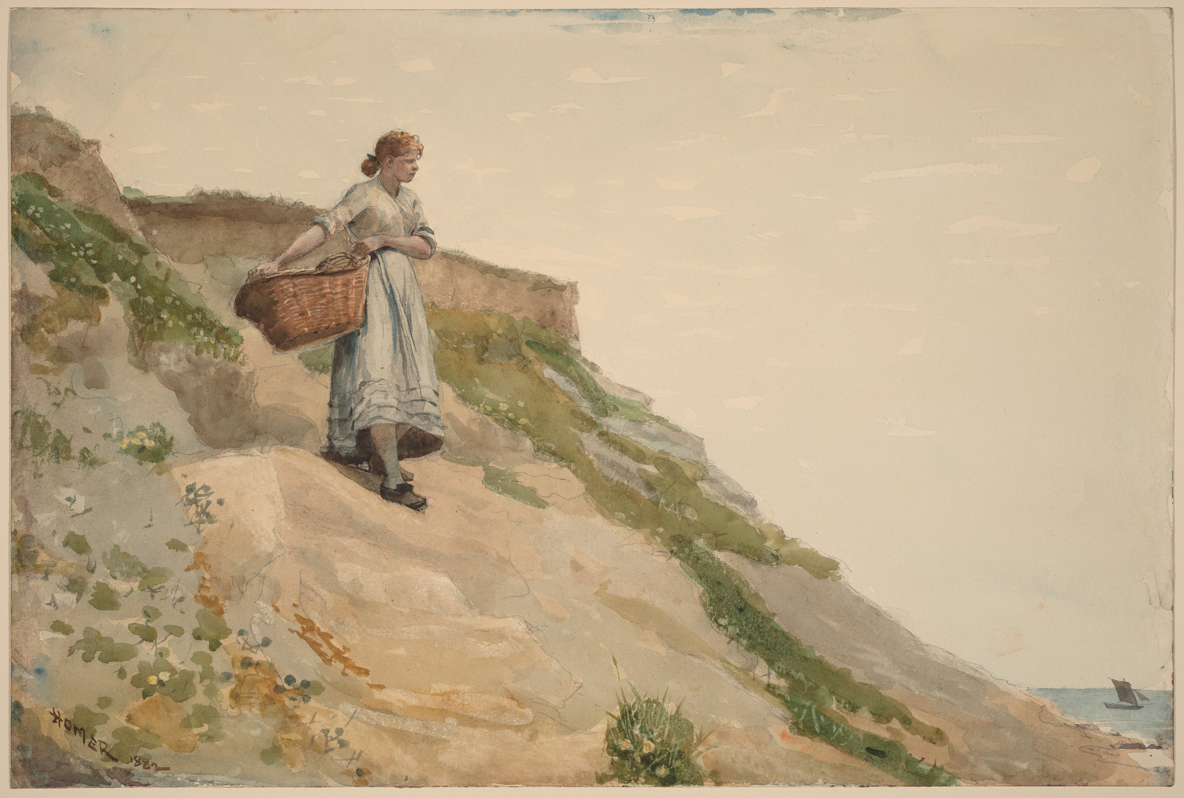 {{ product_title }} Fine Art Print | {{ product_vendor }} Jakero77 Winslow Homer Girl Carrying a Basket 1882 Walking Hills Fine Art Print Art Print  Jakero77
