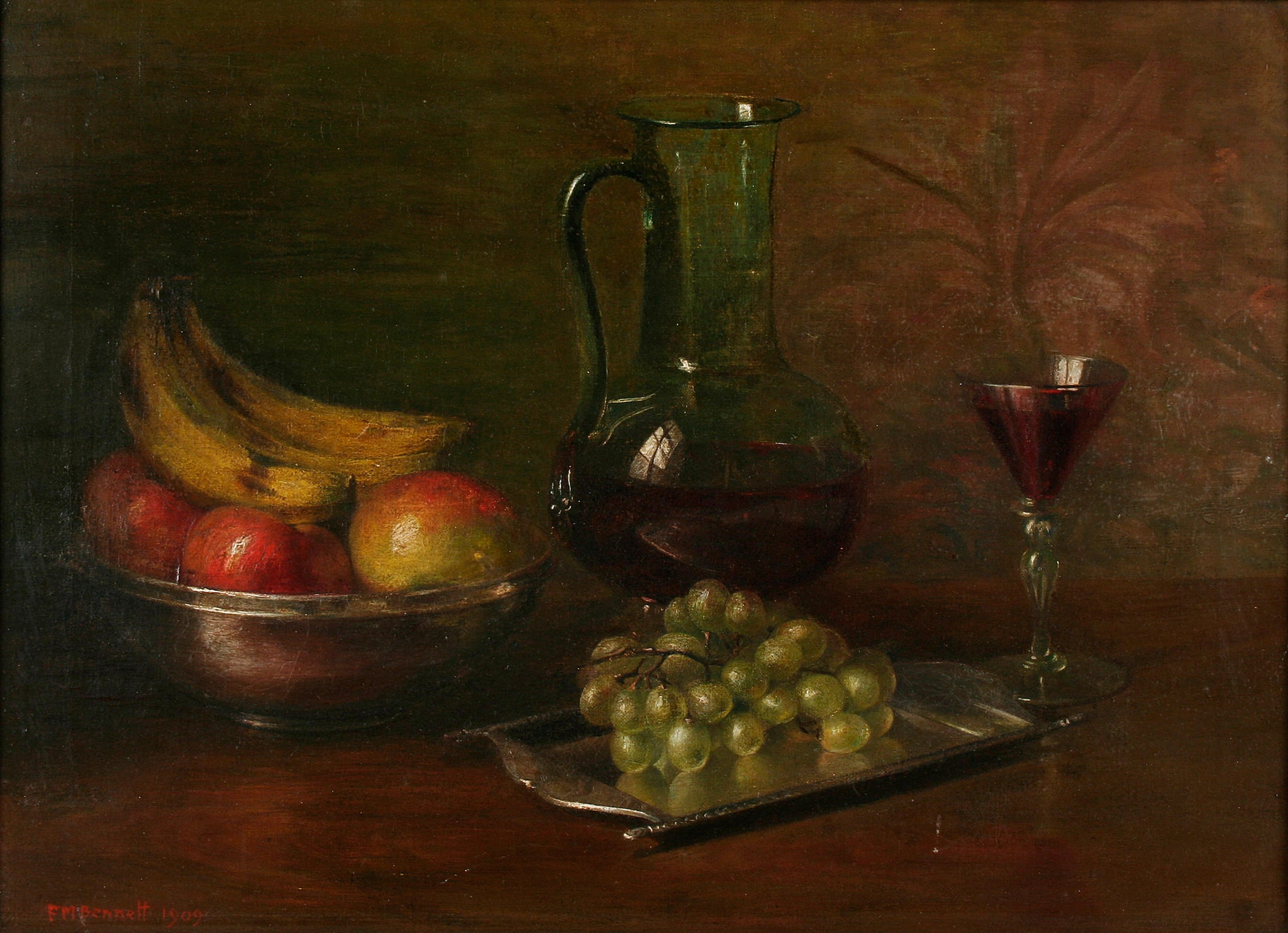 Frank Moss Bennett Still Life with Fruit Wine Glass 1909 Fine Art Print 17"x22"