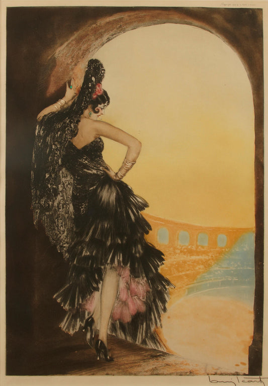 {{ product_title }} Fine Art Print | {{ product_vendor }} Jakero77 Louis Icart Seville 1928 Elegant Lady Black Dress Fashion Fine Art Print Art Print  Jakero77