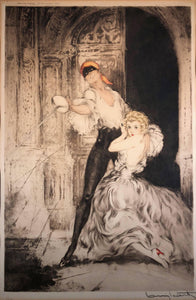 Louis Icart Don Juan 1928 Masked Man Fencing Sword Lady Fine Art Print 17" x 22"