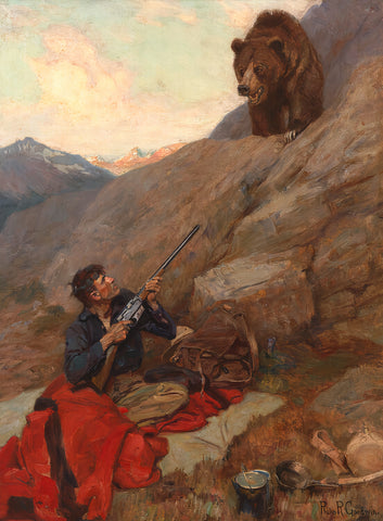 Philip R Goodwin Early Morning Visitor 1910s Grizzly Bear Fine Art Print 17"x22"