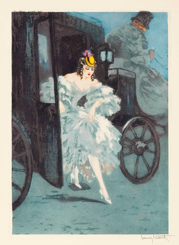Louis Icart Victorian Coach Arrival circa 1920s Glamor Fine Art Print 17" x 22"