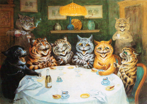 Louis Wain Cats Enjoying Cigars and Brandy Party 1883 Fine Art Print 17" x 22"