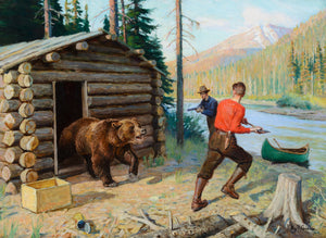 Philip R Goodwin In a Tight Corner 1900s Bear Cabin Hunting Fine Art Print 17" x 22"