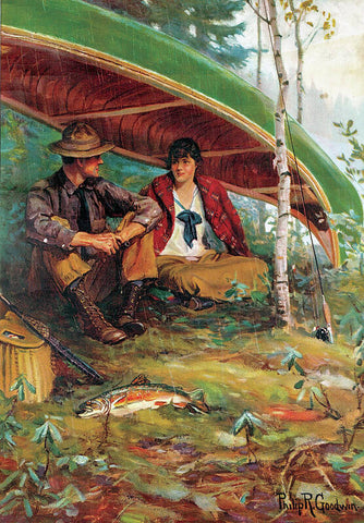 Philip R Goodwin Couple Take Refuge from Rain Under Boat 1910s Fine Art Print 17"x22"