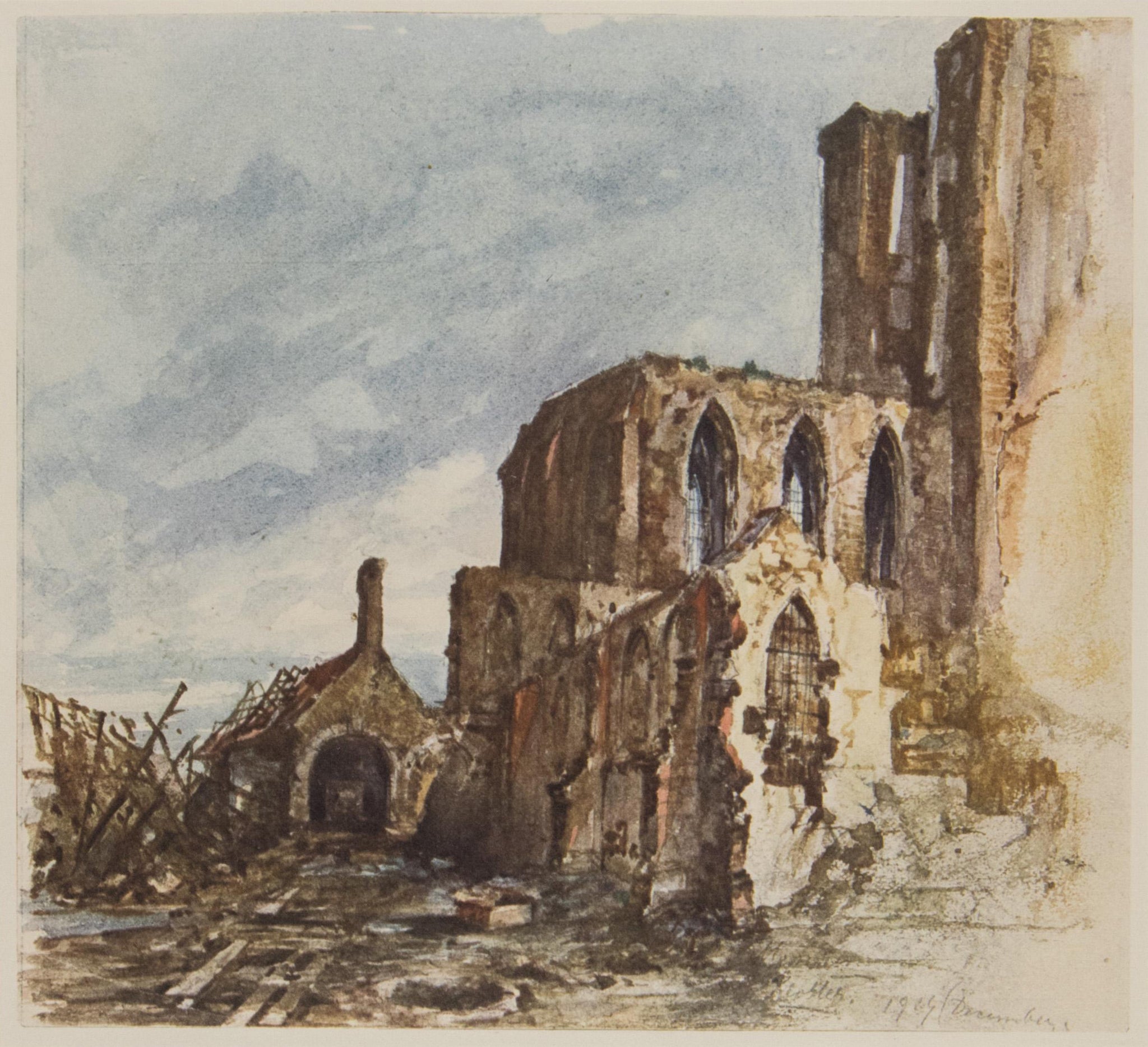 Adolf Hitler Ruins of a Monastery in Mesen 1914 Fine Art Print 17" x 22"