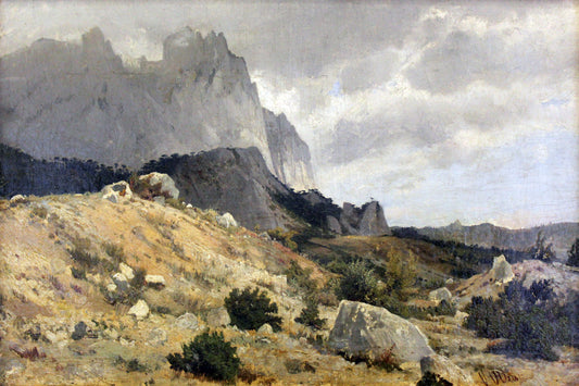 {{ product_title }} Fine Art Print | {{ product_vendor }} Jakero77 Ivan Shishkin The Rocky Landscape 1889 Mountains Clouds Fine Art Print Art Print  Jakero77