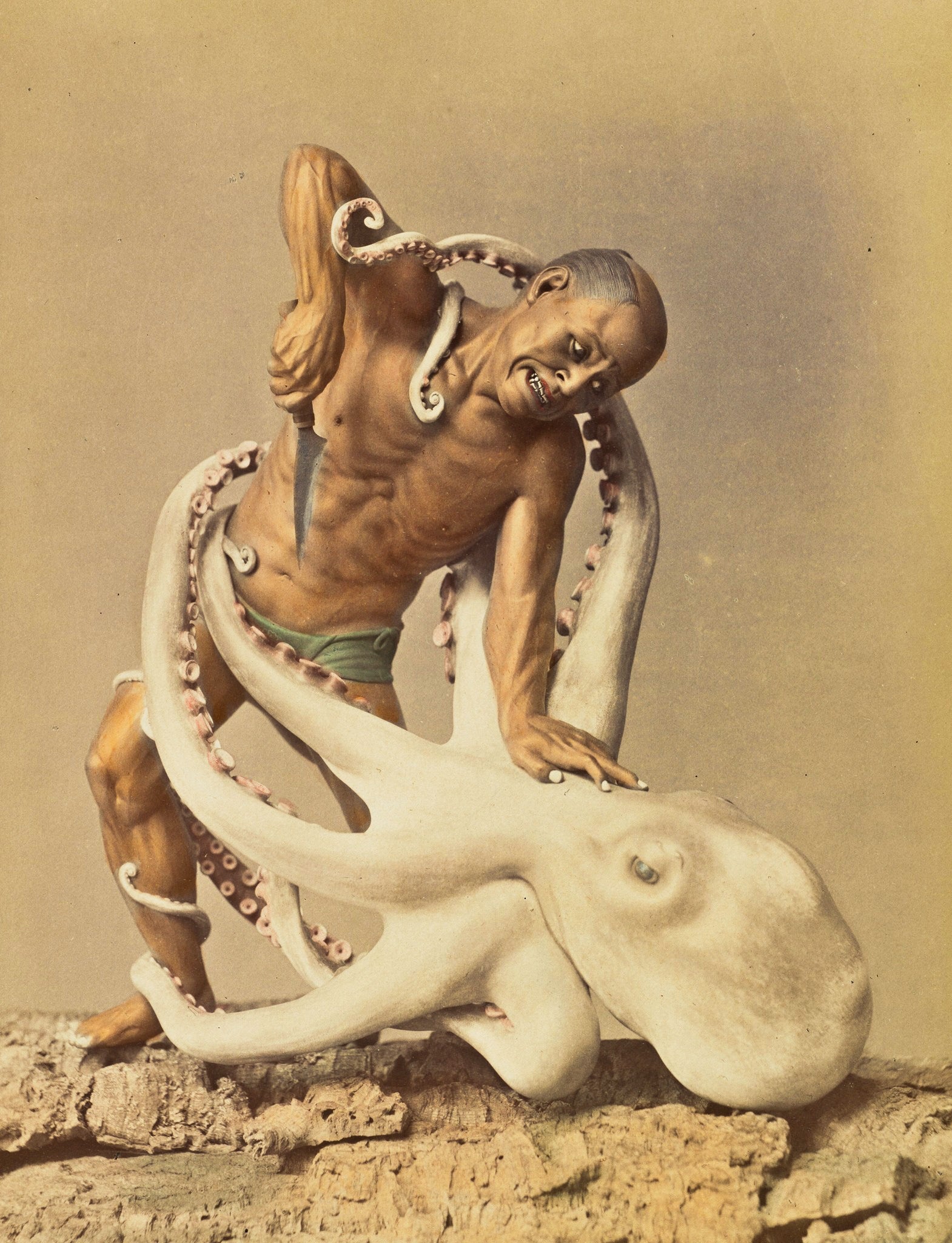 Ogawa Kazumasa Japanese Fisherman versus Octopus 1897 Fine Art Print 17" x 22"