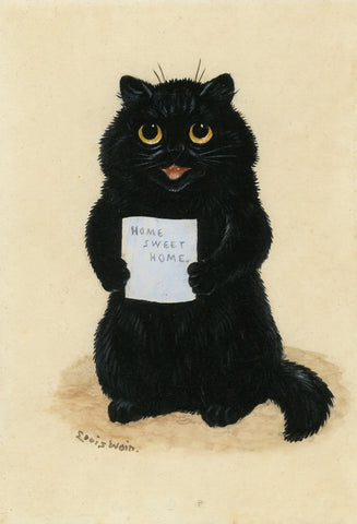 Louis Wain Black Cat Holding Home Sweet Home Sign 1904 Fine Art Print 17" x 22"