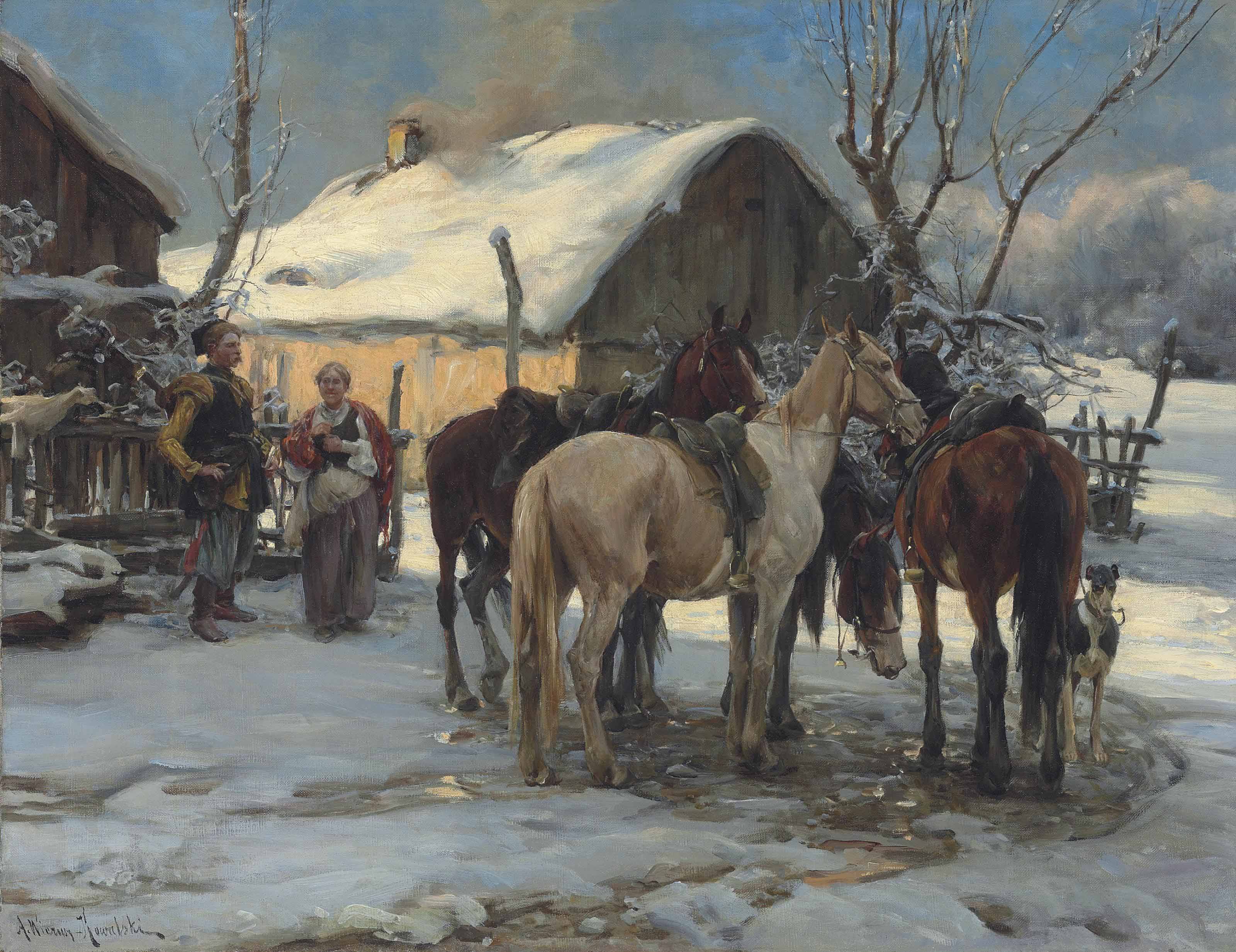 {{ product_title }} Fine Art Print | {{ product_vendor }} Jakero77 Alfred von Wierusz-Kowalski The Return Home 1880s Horse Fine Art Print Art Print  Jakero77