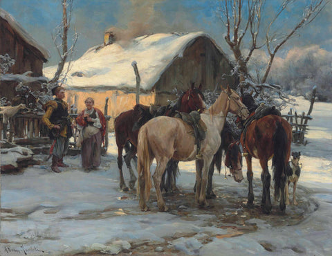 Alfred von Wierusz-Kowalski The Return Home 1880s Horse Fine Art Print 17" x 22"