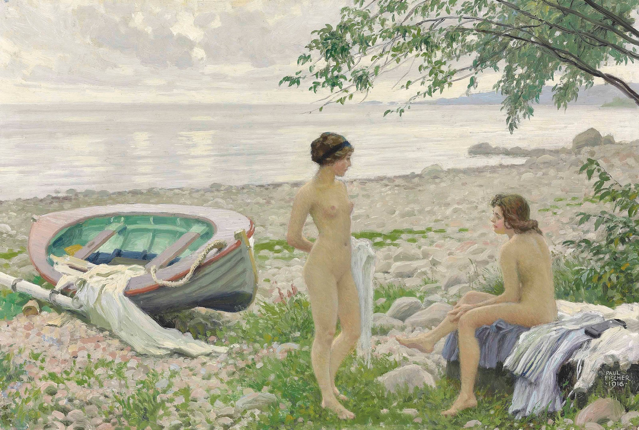 Paul Gustave Fischer Two Nude Women On The Beach 1916 Fine Art Print 17" x 22"