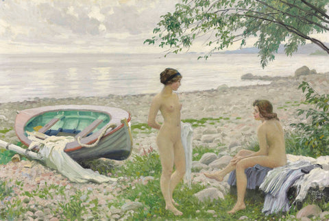 Paul Gustave Fischer Two Nude Women On The Beach 1916 Fine Art Print 17" x 22"