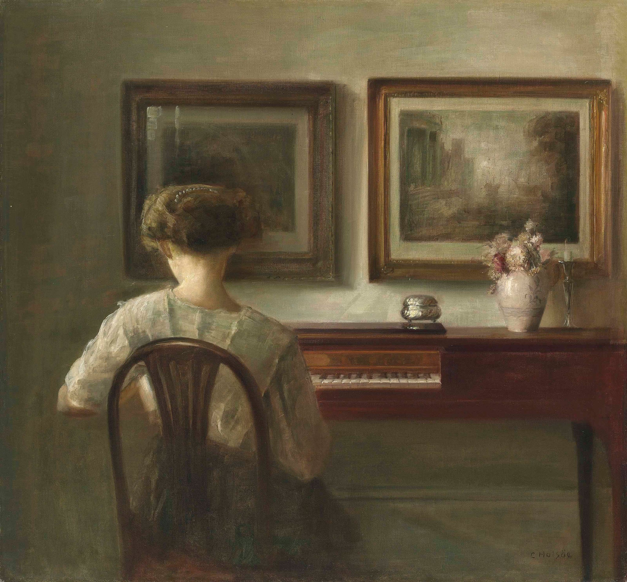 Carl Vilhelm Holsoe Young Lady at the Spinet Piano 1900 Fine Art Print 17" x 22"