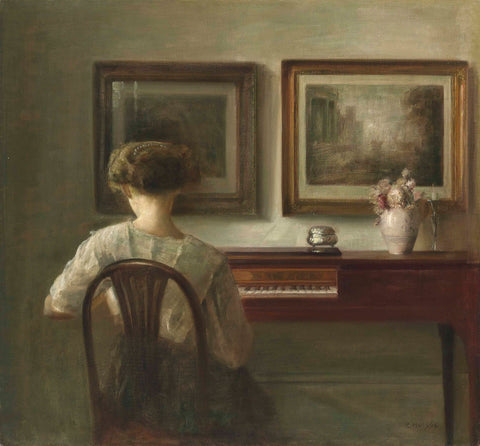 Carl Vilhelm Holsoe Young Lady at the Spinet Piano 1900 Fine Art Print 17" x 22"