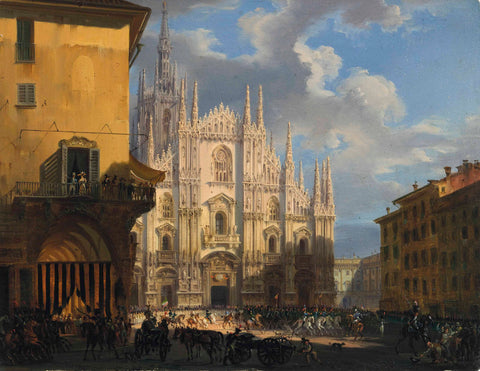 Giovanni Migliara Piazzo Duomo Figini Rebecchino Milan 1800s Art Print 17" x 22"