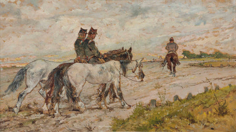 Giovanni Fattori Three Soldiers Riding in an Estuary 1860s Art Print 17" x 22"